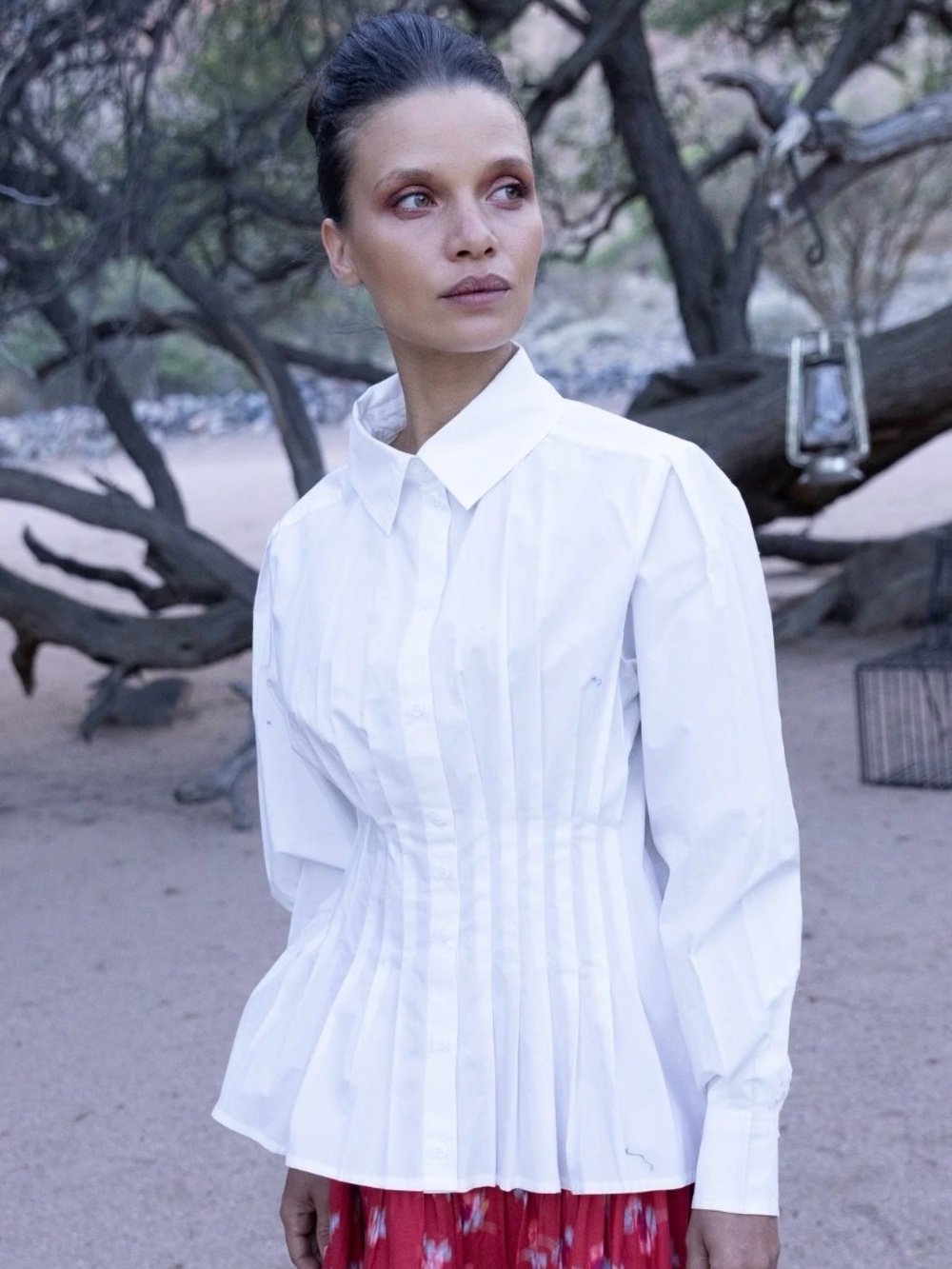 Oliphant Elizabeth White Pleated Button-Down  Top Hepburn Cloud Small NWT NEW